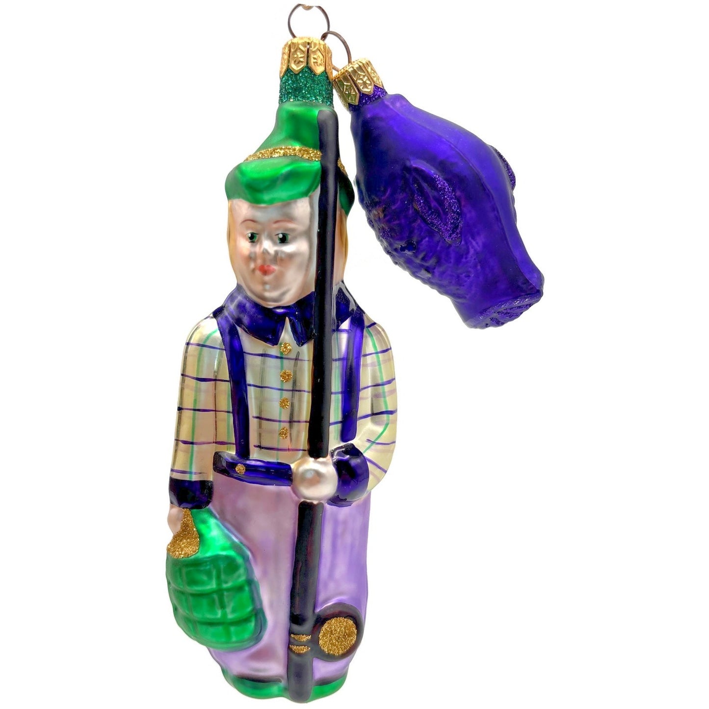 Patricia Breen Fisherboy And Fish Purple Fish Gold Stripe on Hat Summer Ornament
