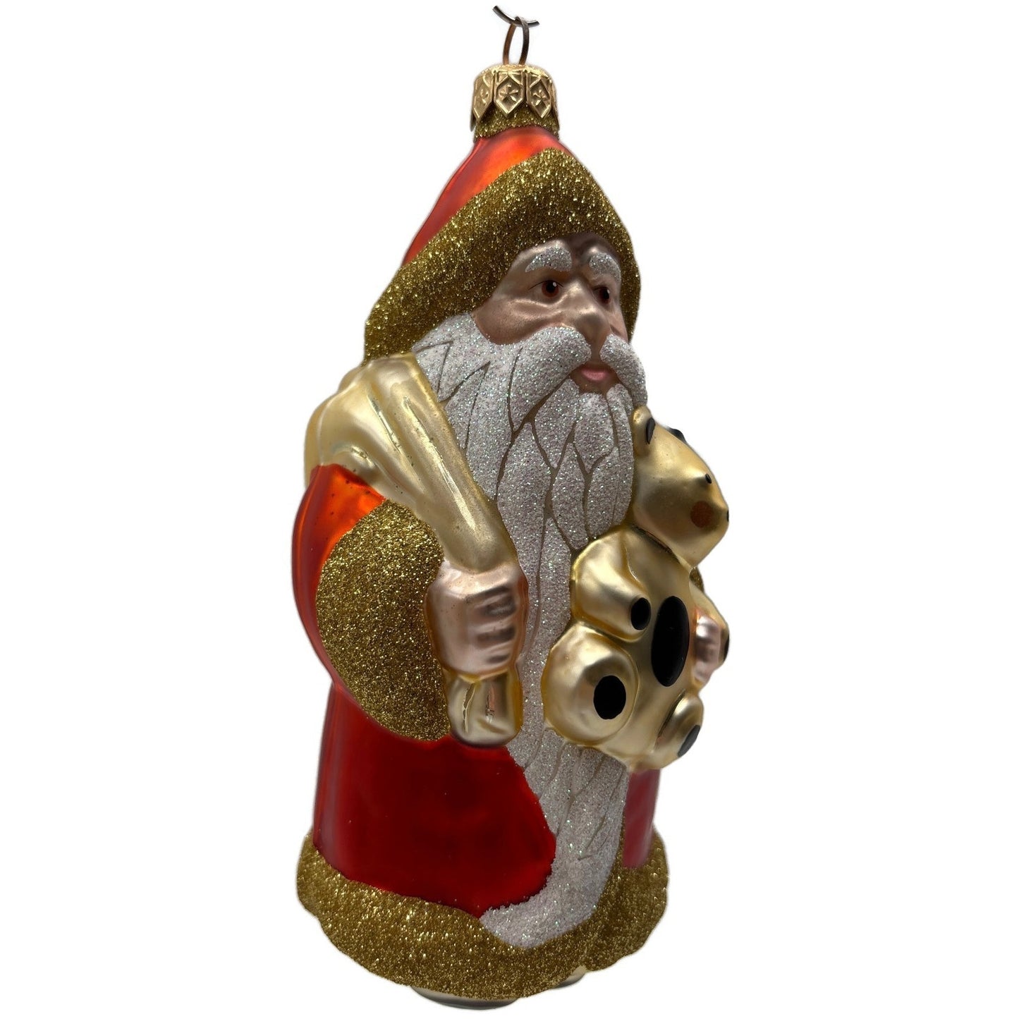 Patricia Breen Santa and Teddy Orange Gold Bear Christmas Tree Ornament