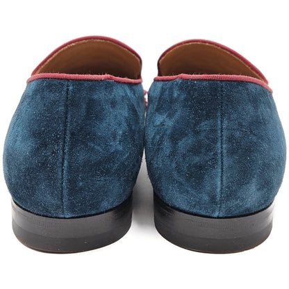 Christian Louboutin Harvanana Flat Veau Velours Blue Size 39 Spikes Crest Loafer