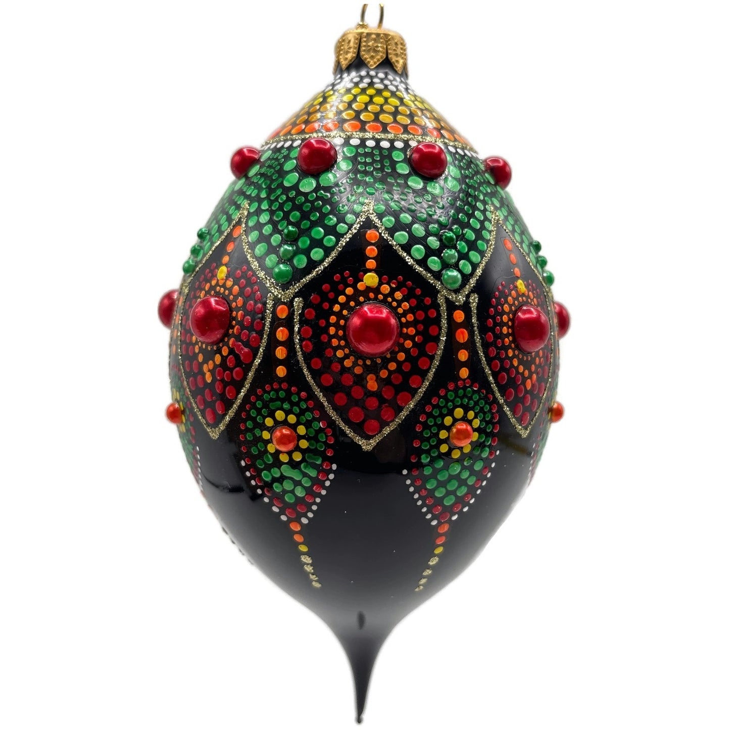 Glitter Lab Black Mandala Drop Polka Dots Red Green Christmas Tree Ornament