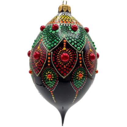Glitter Lab Black Mandala Drop Polka Dots Red Green Christmas Tree Ornament