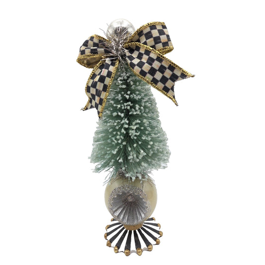 Mackenzie Childs Home Sweet Snow Bottle Brush Tree Mini Green Courtly Check Bow