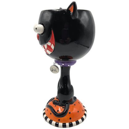 Department 56 Halloween Google Eye Black Cat Goblet Ceramic Candy Dish Party