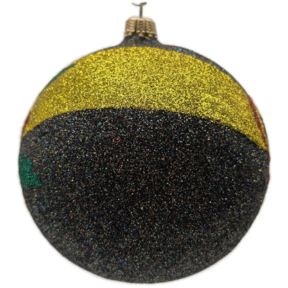Larry Fraga Poinsettia Heart RITA Black Red Gold Ball Christmas Tree Ornament