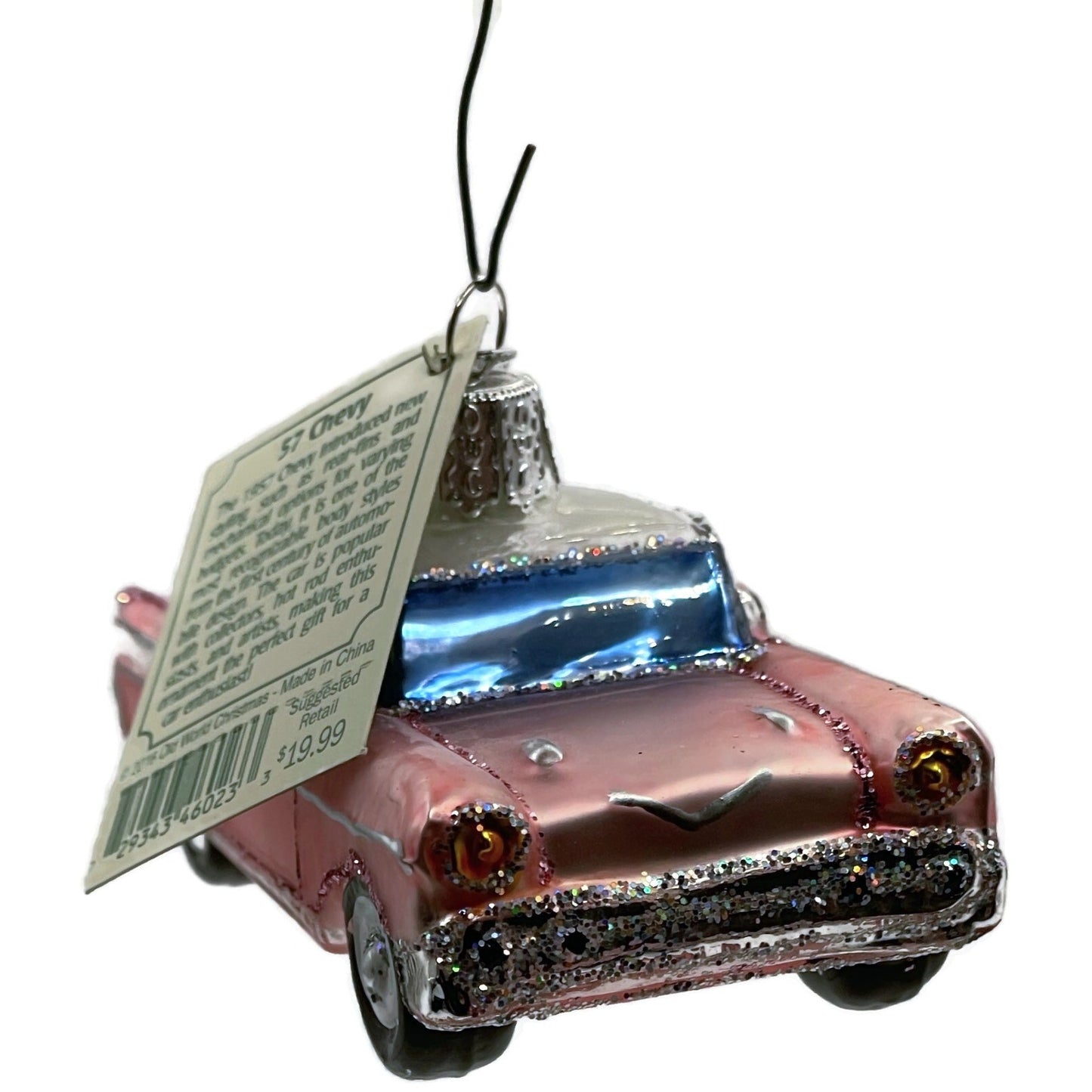 57 Chevy Ornament Classic Car Pink Glittered OWC Old World Christmas Tree Decor