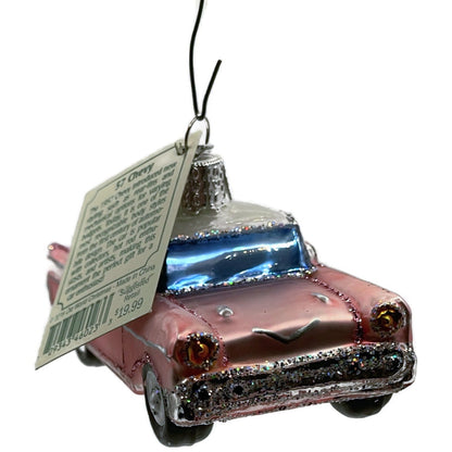57 Chevy Ornament Classic Car Pink Glittered OWC Old World Christmas Tree Decor