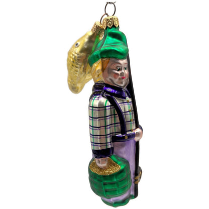 Patricia Breen Fisherboy And Fish Purple Glitter Reel Christmas Ornament Signed