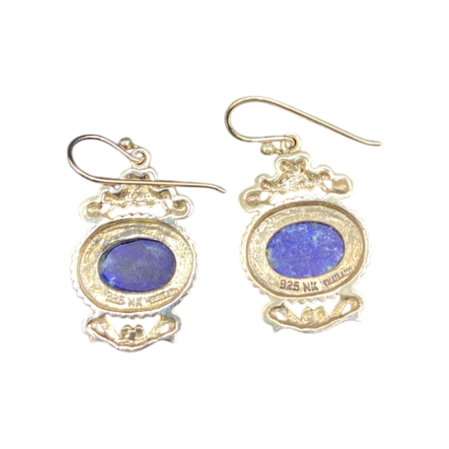 Lapis Lazuli Gemstone Dangle Earrings Fish Hook 925 Sterling Silver NK Thailand