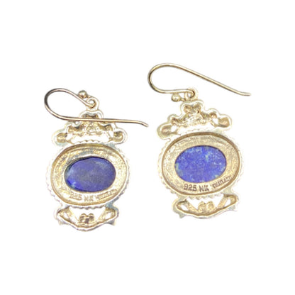 Lapis Lazuli Gemstone Dangle Earrings Fish Hook 925 Sterling Silver NK Thailand
