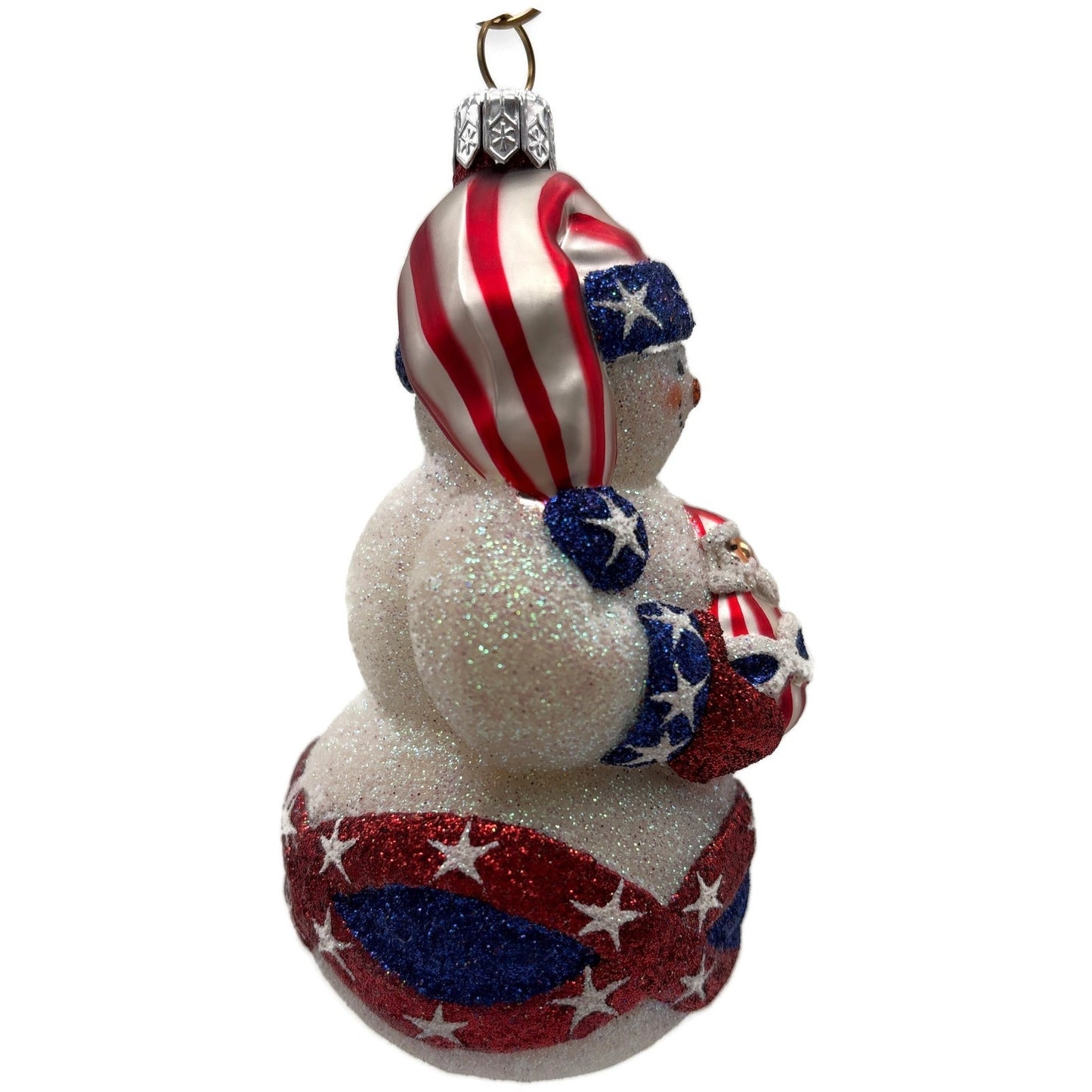 Patricia Breen Faberge Snowman Patriotic Striped Hat Stars Christmas Ornament NM