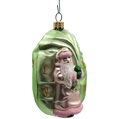 Patricia Breen Advent Santa Roman Numerals Pink Green Bag Christmas Ornament