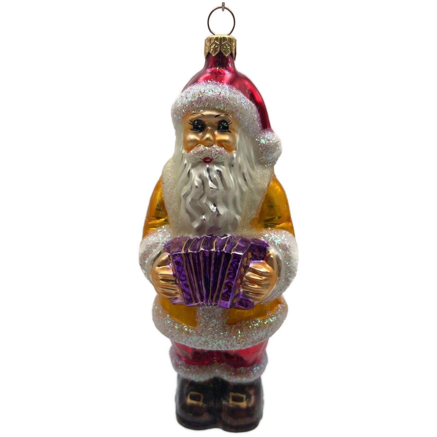 Christopher Radko Squeezebox Santa Yellow Christmas Tree Ornament 97-251-0