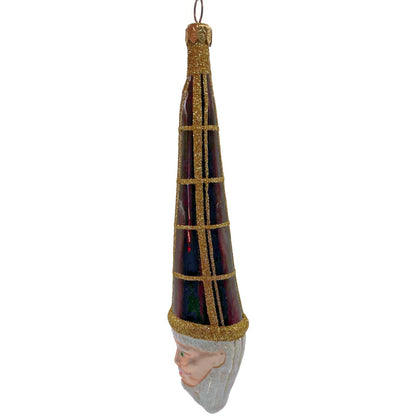 Patricia Breen Winter Wizard Bordeaux Plaid Gold Santa Head Christmas Ornament