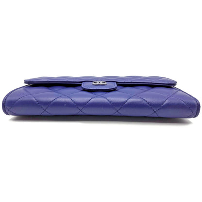 Chanel Quilted Large Flap Wallet Purple Soft Leather CC Logo Classic Rare Silver