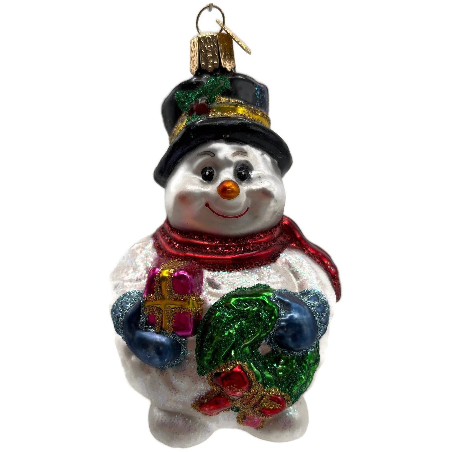 Old World Christmas Lumpy Snowman Wreath Merck Family Glass Holiday Ornament