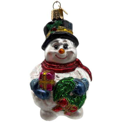 Old World Christmas Lumpy Snowman Wreath Merck Family Glass Holiday Ornament