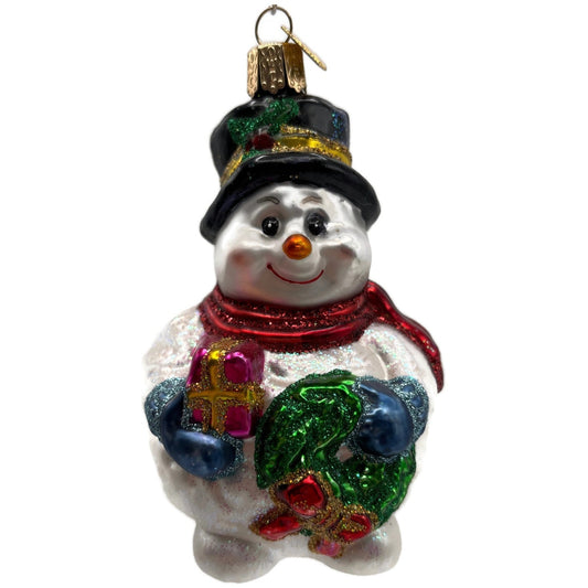 Old World Christmas Lumpy Snowman Wreath Merck Family Glass Holiday Ornament