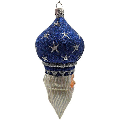 Patricia Breen Nuit Noel Blue Silver Stars Santa Head Christmas Tree Ornament