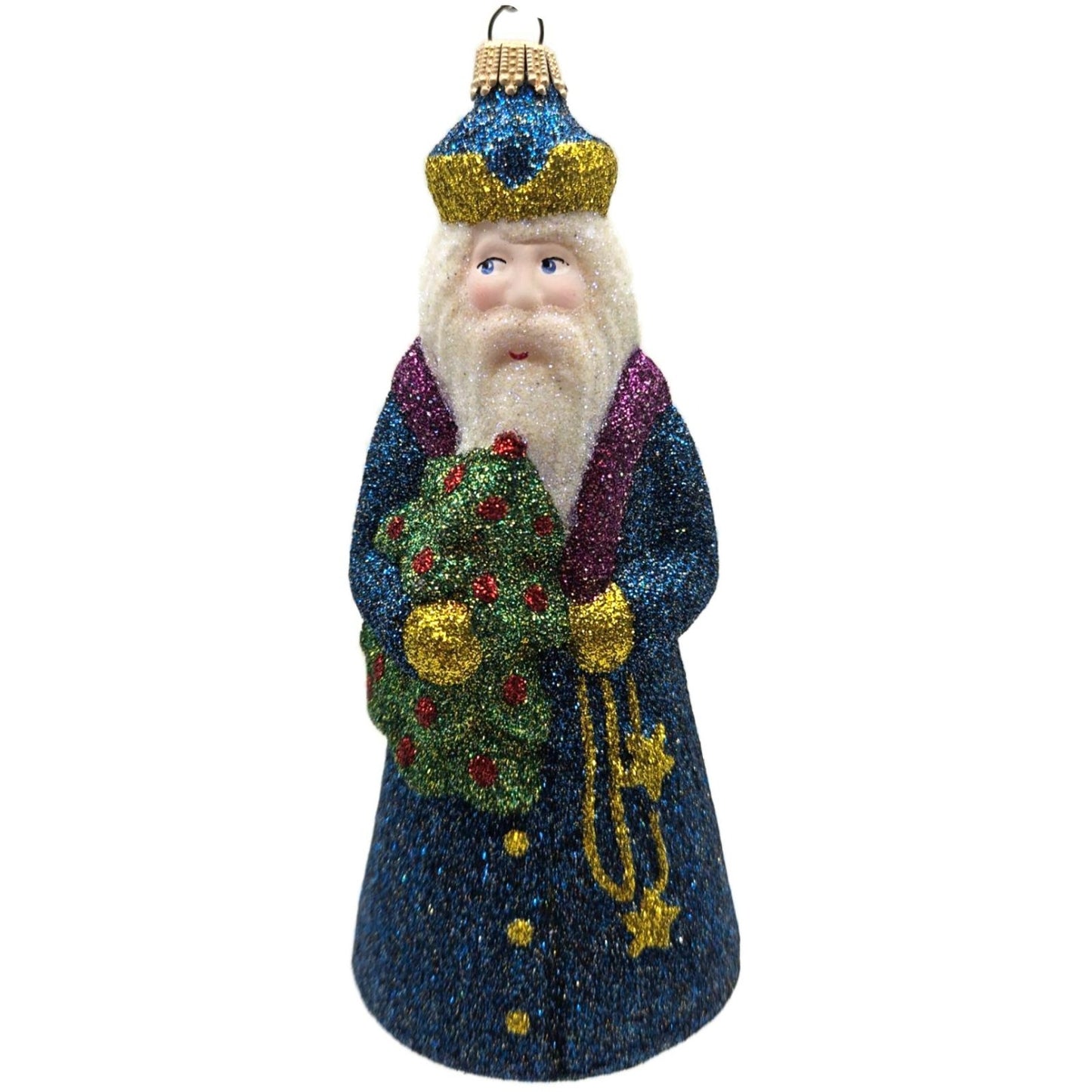 Larry Fraga Mr. Fabulous Santa Tree Star Glitter Series Glass Christmas Ornament