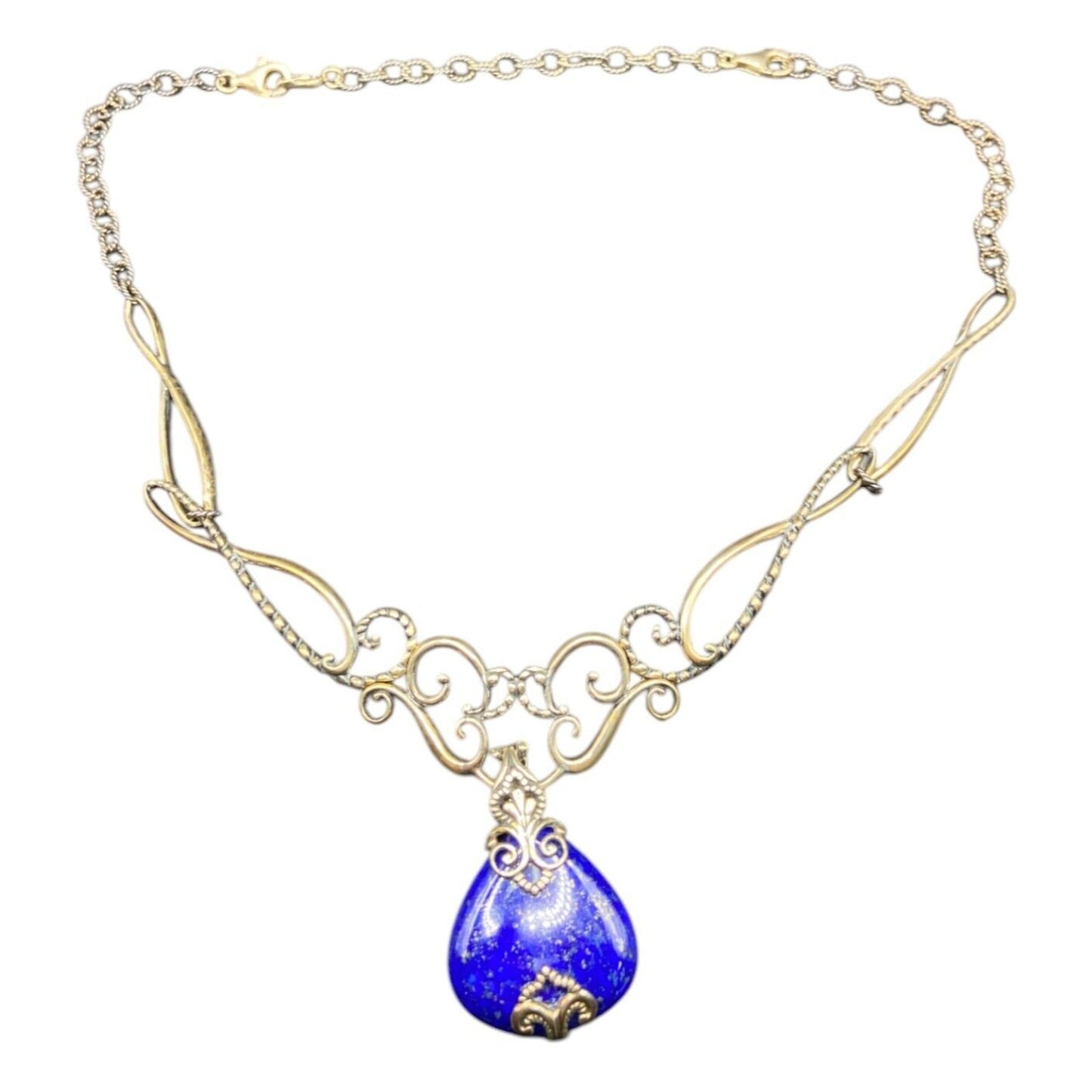 Carolym Pollack Lapis Lazuli Pendant Necklace Blue 925 Sterling Silver Filigree