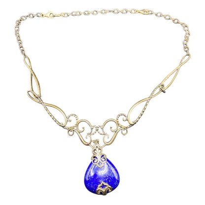 Carolym Pollack Lapis Lazuli Pendant Necklace Blue 925 Sterling Silver Filigree