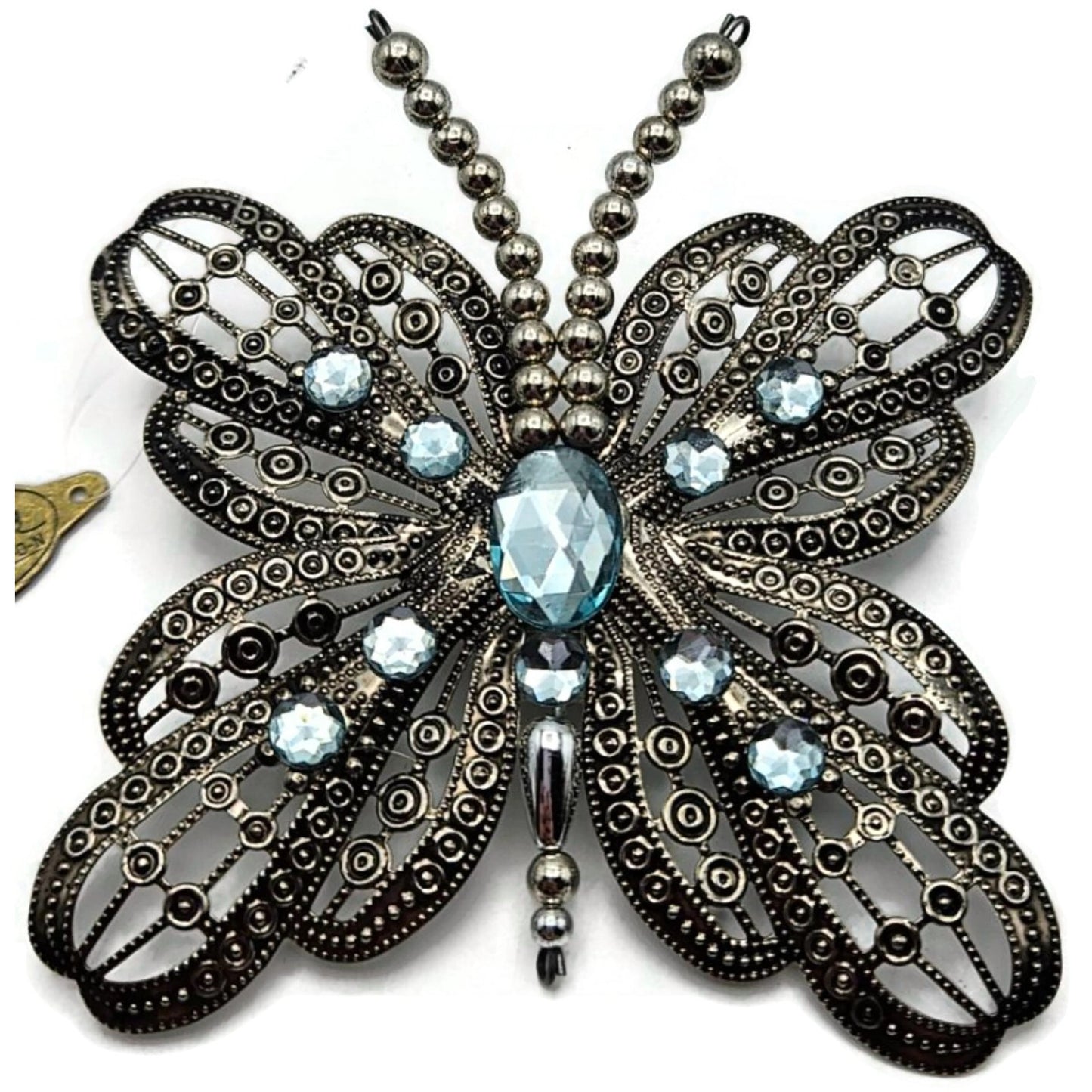 Katherines Collection Filigree Butterfly Clip On Ornament Aqua Blue Rhinestones