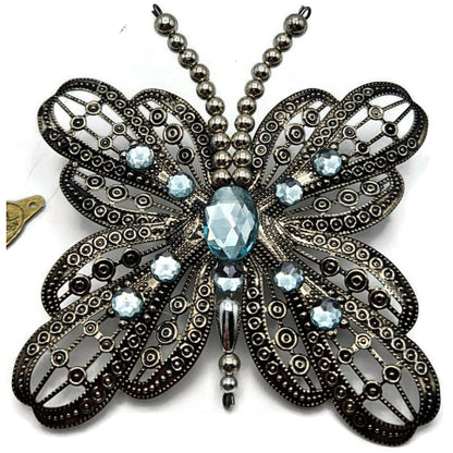 Katherines Collection Filigree Butterfly Clip On Ornament Aqua Blue Rhinestones