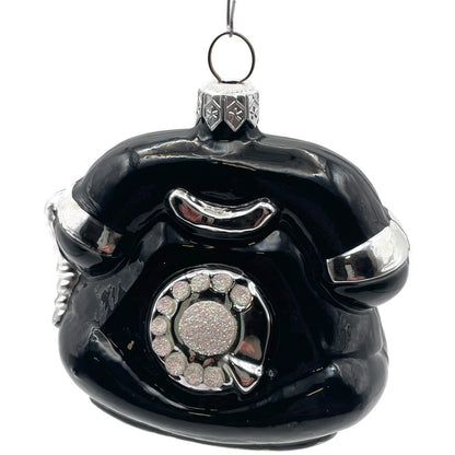 Patricia Breen Fine Phone Black Silver Trim Shiny Telephone Christmas Ornament