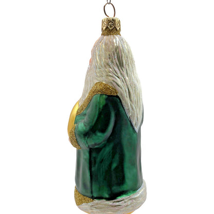 Patricia Breen Round Midnight Green Santa Claus Father Time Christmas Ornament