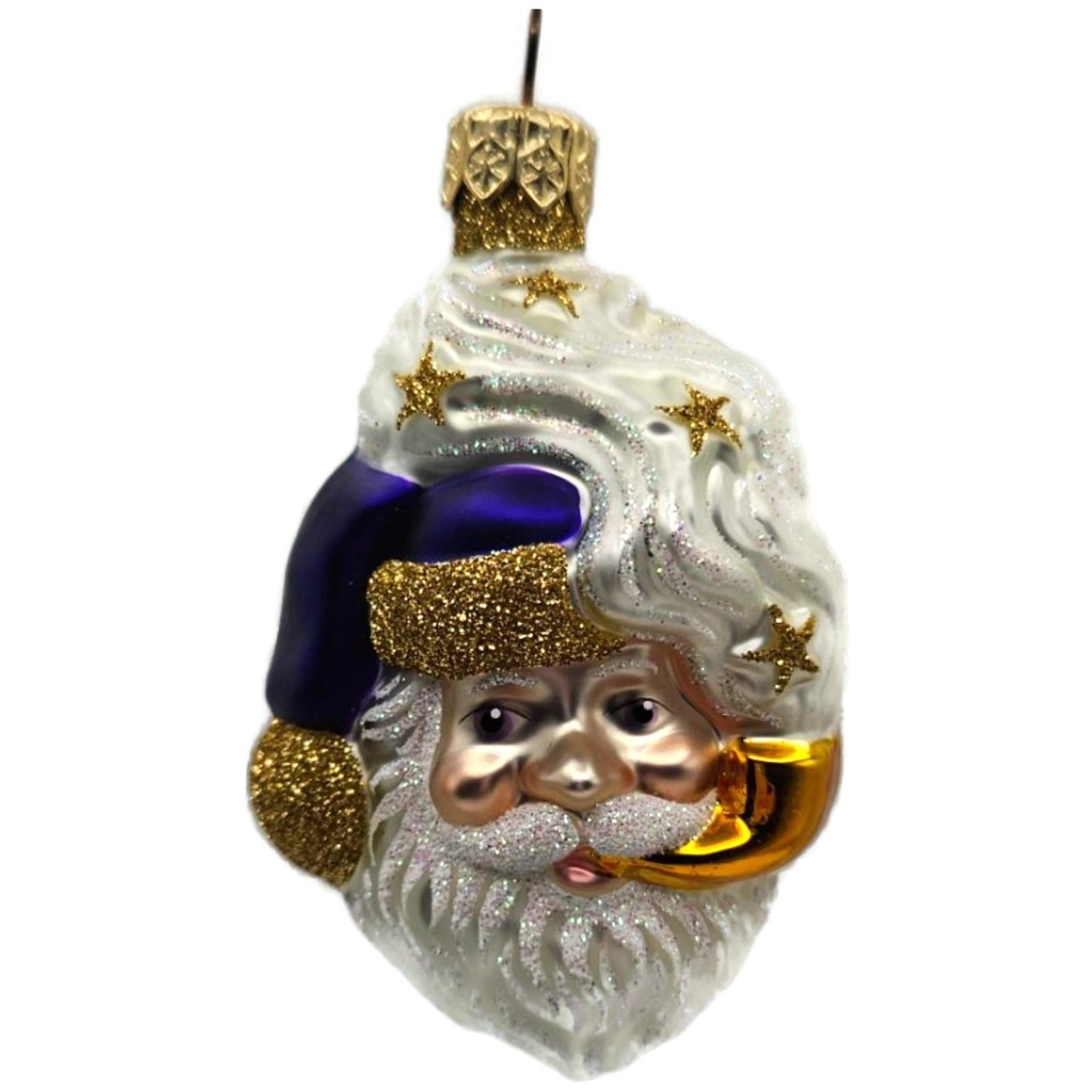 Patricia Breen Merry Olde Elf Purple Santa Head Stars Christmas Tree Ornament