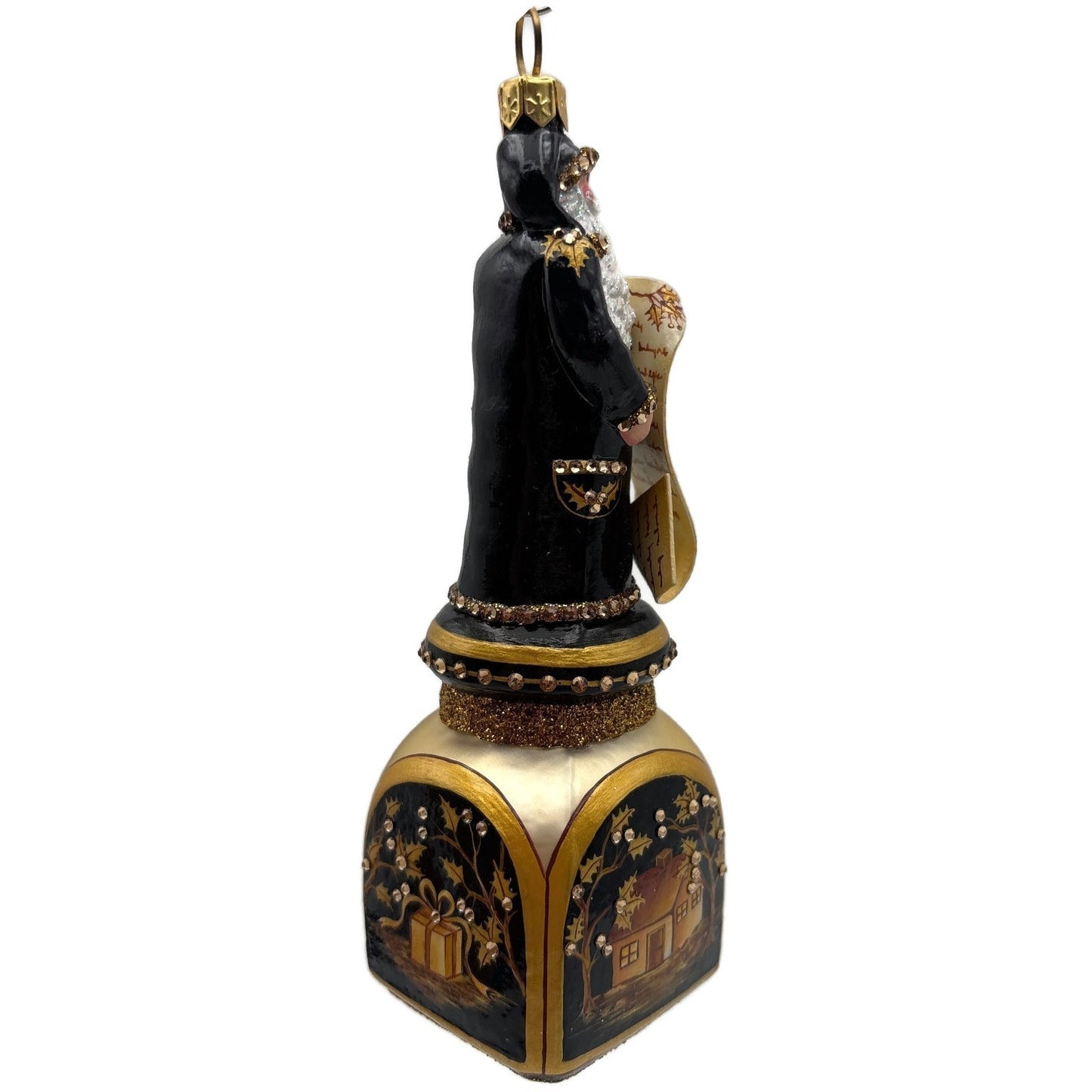 Patricia Breen Checking It Twice Night Black Gold Santa Christmas Ornament CATZ
