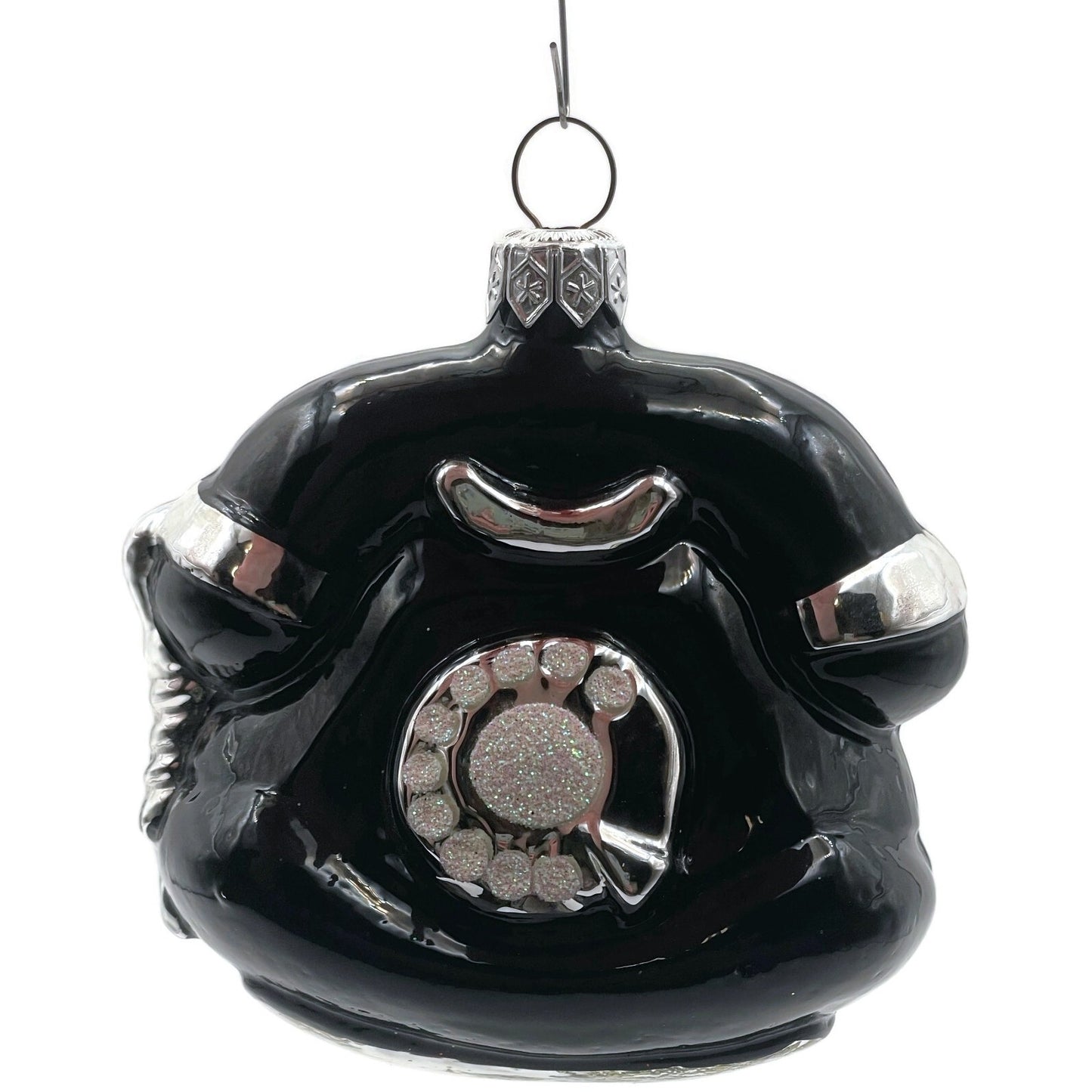 Patricia Breen Fine Phone Black Silver Trim Shiny Telephone Christmas Ornament