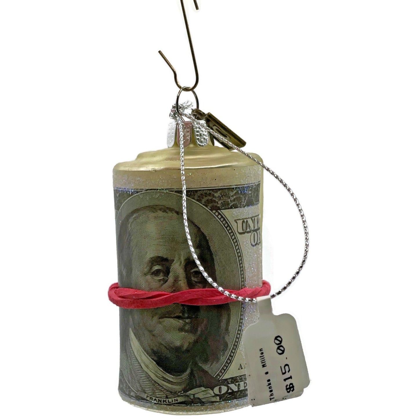 $100 Dollar Bills Money Cash Ornament Glass Benjamin Franklin Christmas Decor