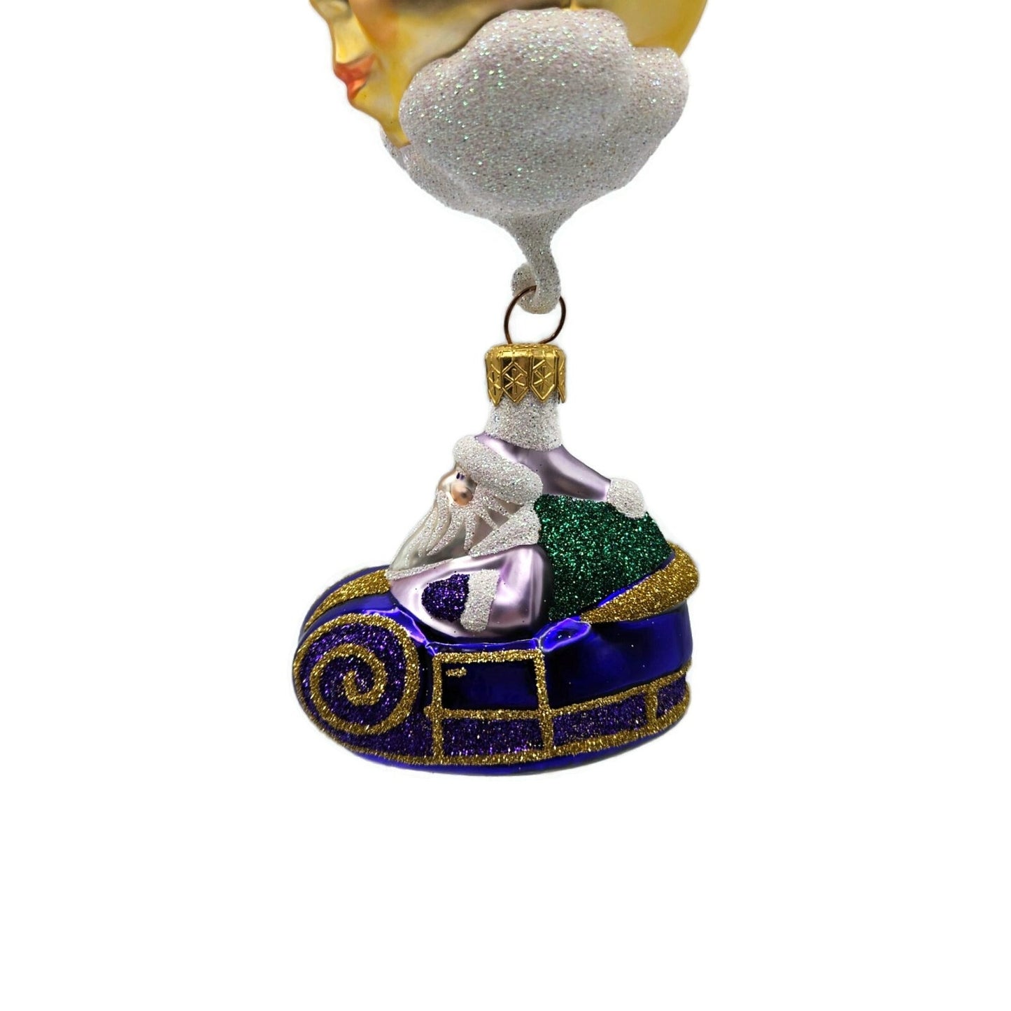 Patricia Breen Night Flight Santa Purple Sleigh Gold Moon Christmas Ornament