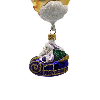 Patricia Breen Night Flight Santa Purple Sleigh Gold Moon Christmas Ornament