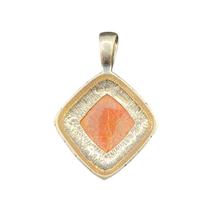 Natural Spiny Oyster Pendant Orange Polished Shell Sterling Silver Diamond Shape