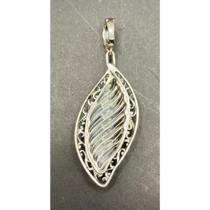 Carolyn Pollack Relios Leaf Shaped Pendant 925 Sterling Silver Scroll Filigree