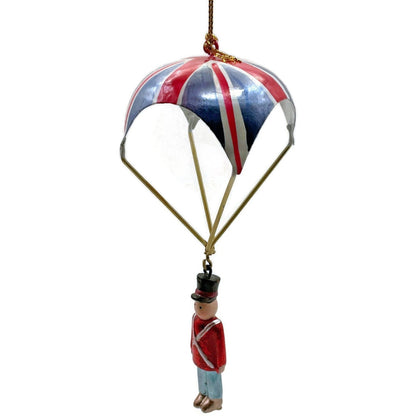 Metal Tin British Royal Guard Union Jack Parachutes Patriotic Christmas Ornament