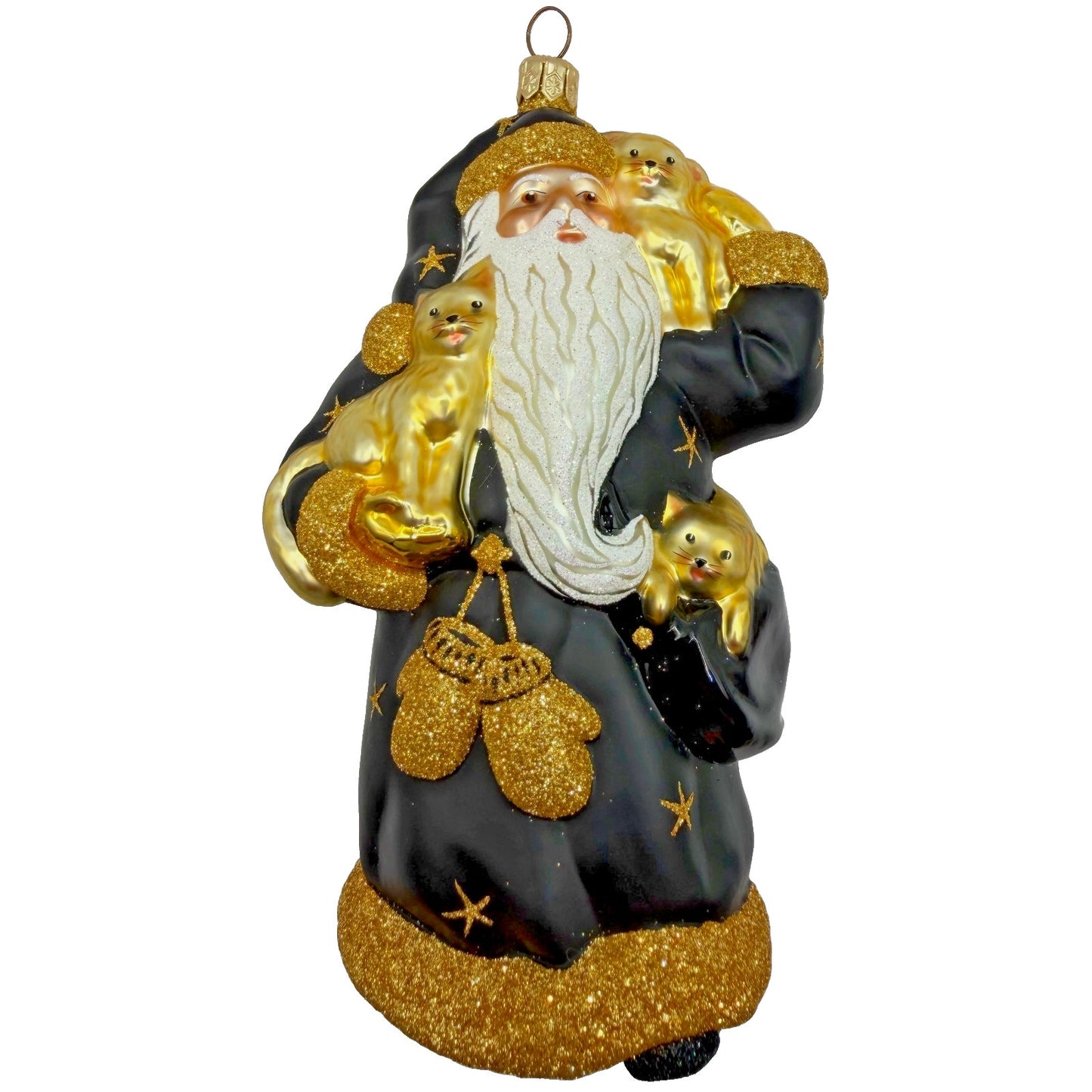 Patricia Breen Stanzi's Kittens Black Santa Cats Stars Christmas Ornament 2097