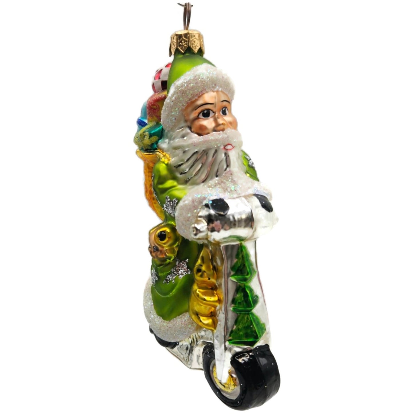 Christopher Radko Scooting Star Green Santa Claus Christmas Ornament 97-263-1