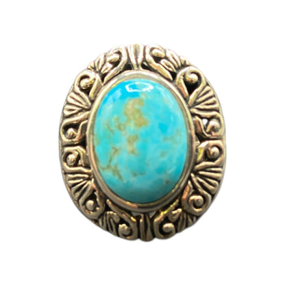 Ring Filigree Turquoise Gemstone Oval Cabochon NK 925 Sterling Silver Size 7.75