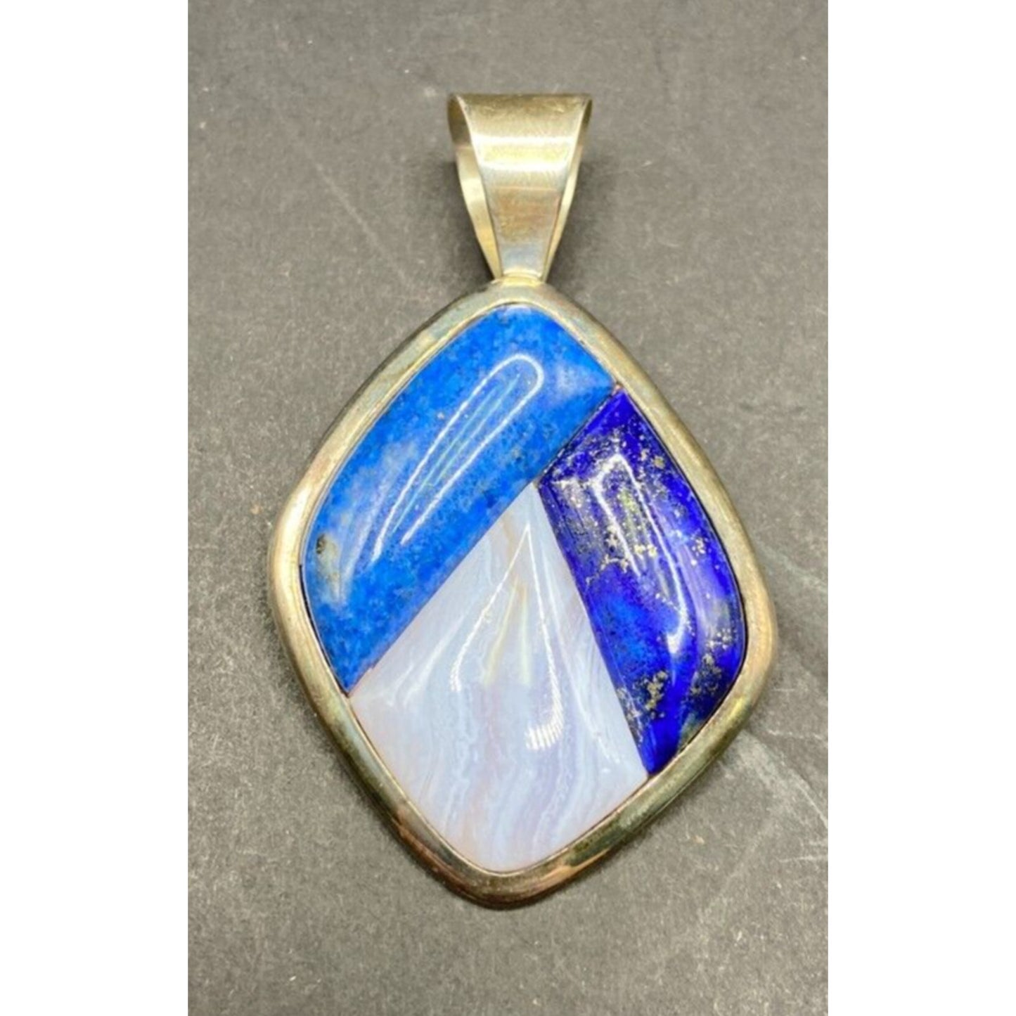 Lapis Lazuli Blue Lace Agate Charm Pendant Mix Gemstones Silver Tone Metal