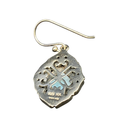 Larimar Fish Hook Earrings Cushion Cut Gemstone 925 Sterling Silver NK Thailand