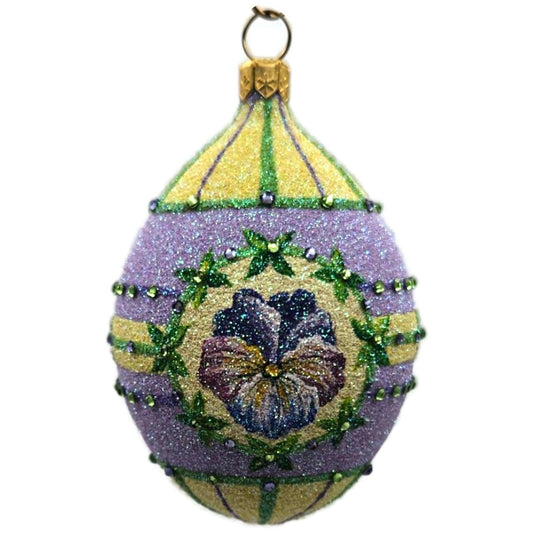Patricia Breen Pansy Egg Yellow Green Striped Flowers Easter Ornament CATZ