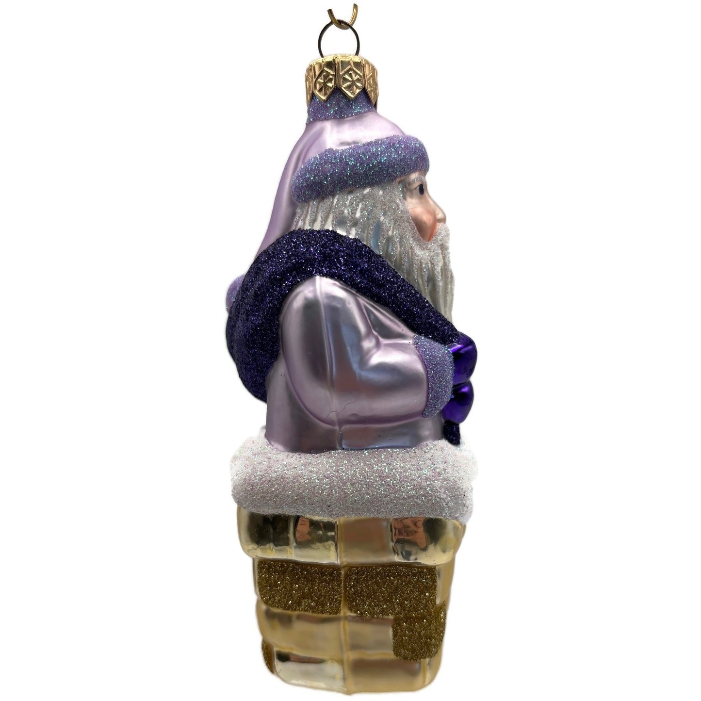 Patricia Breen Here Comes Santa Claus Lavender Gold Chimney Christmas Ornament