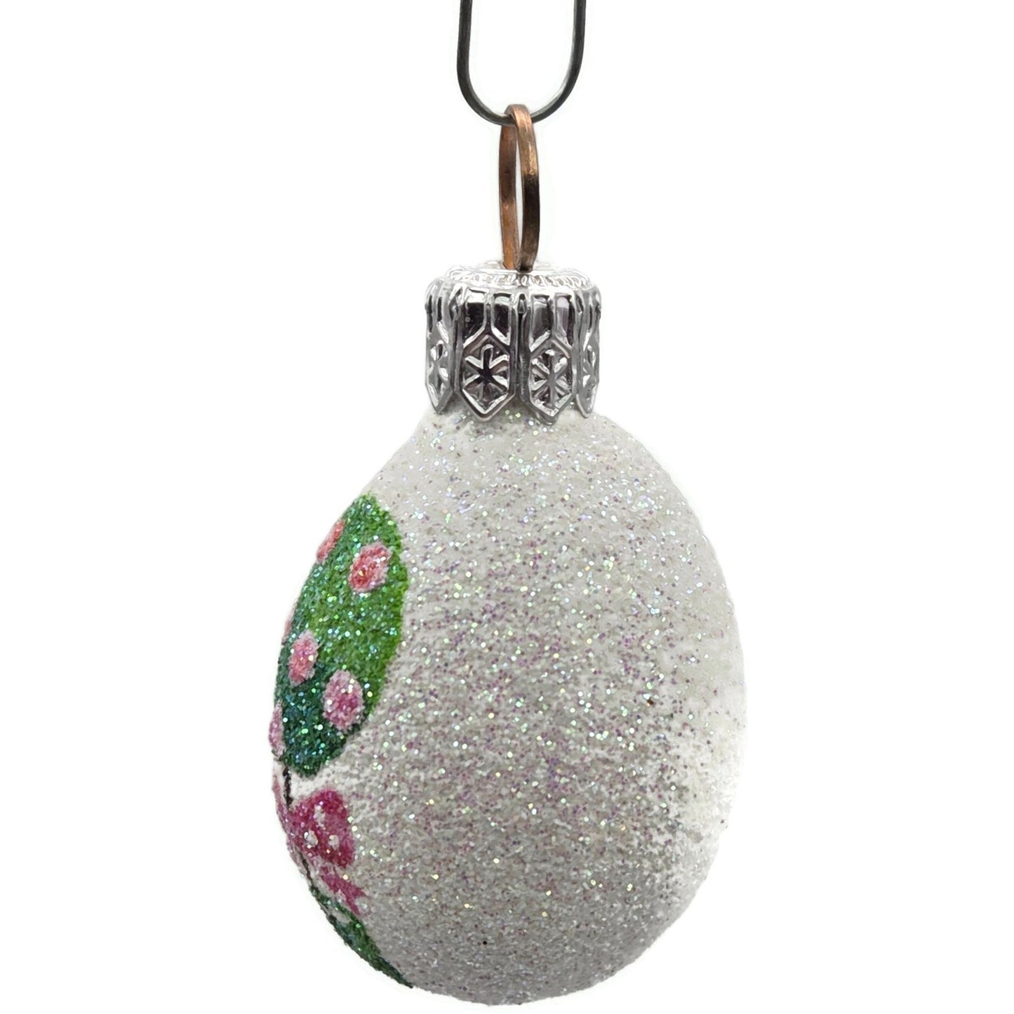 Patricia Breen Miniature Egg Rose Topiary White Glitter Glass Easter Ornament