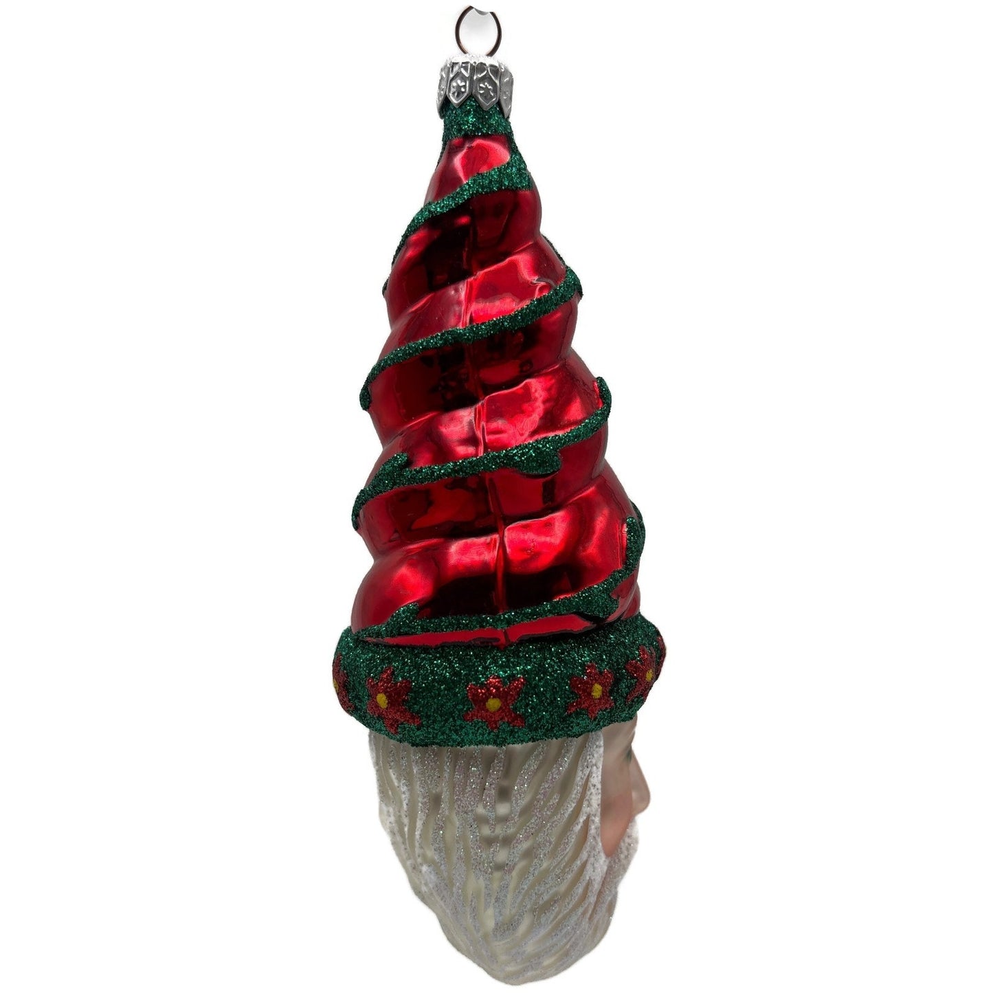 Patricia Breen Goslar Santa Head Flowers Red Shiny Christmas Tree Ornament