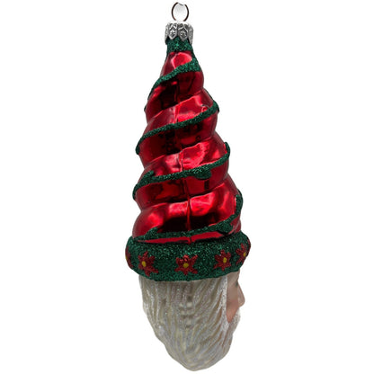 Patricia Breen Goslar Santa Head Flowers Red Shiny Christmas Tree Ornament