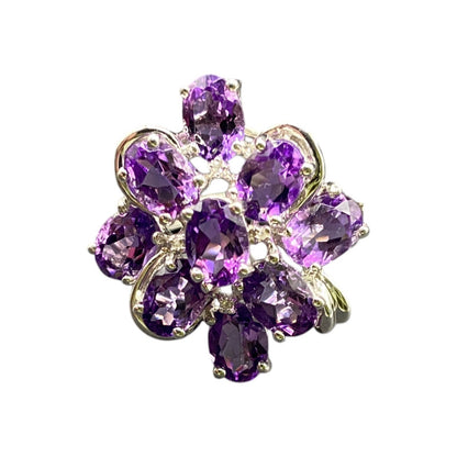 925 Sterling Silver Ring Prong Set Purple Amethyst Gemstone Cluster Size 8