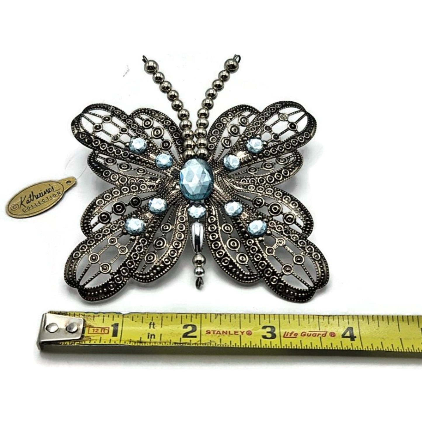 Katherines Collection Filigree Butterfly Clip On Ornament Aqua Blue Rhinestones